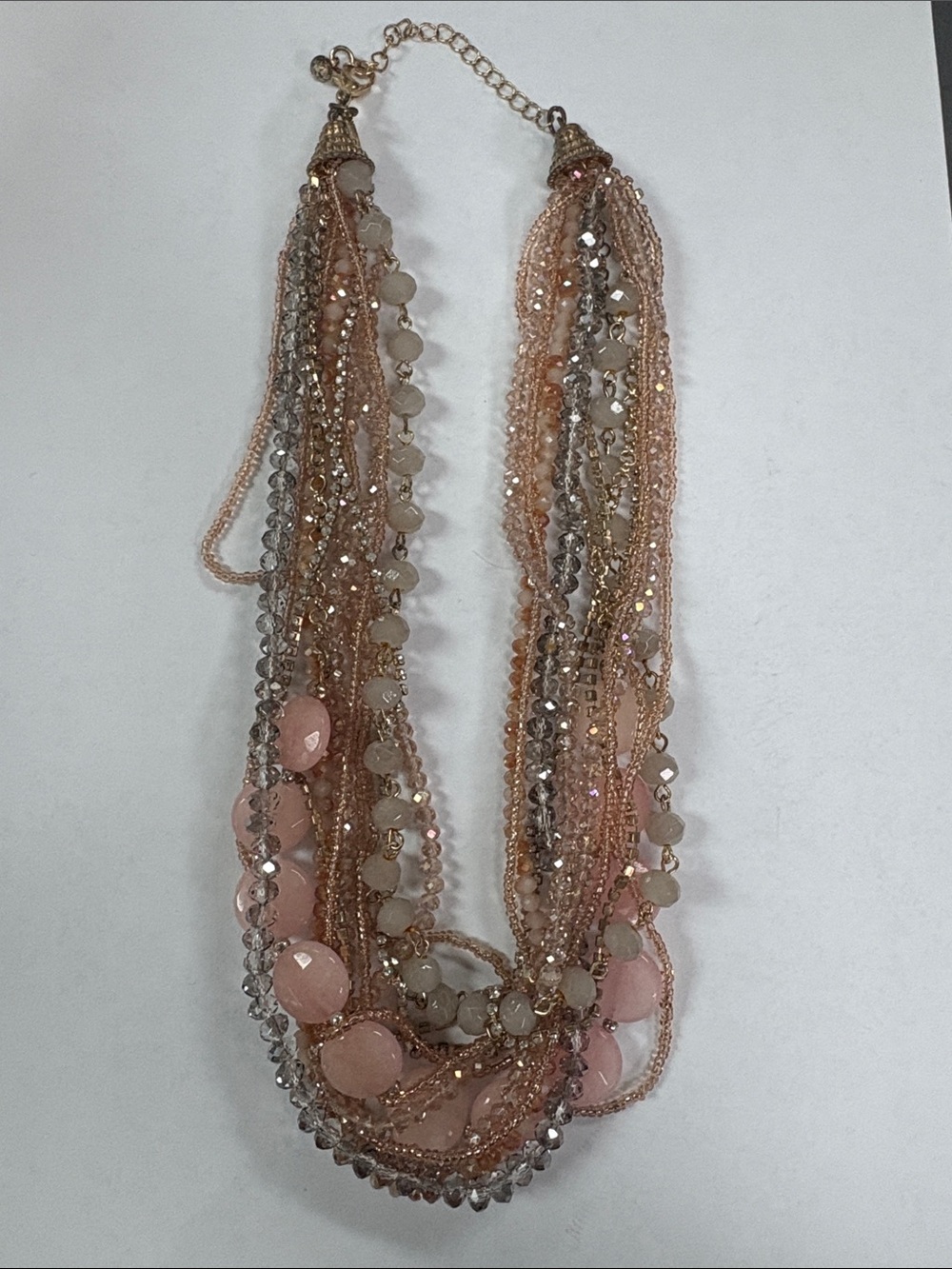 Multi-Strand Pink Beaded Statement Necklace